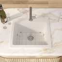21 Inch White Drop In Wet Bar Sink 21"x20" Granite Sink, 21"x20"x9.65"-Topmount