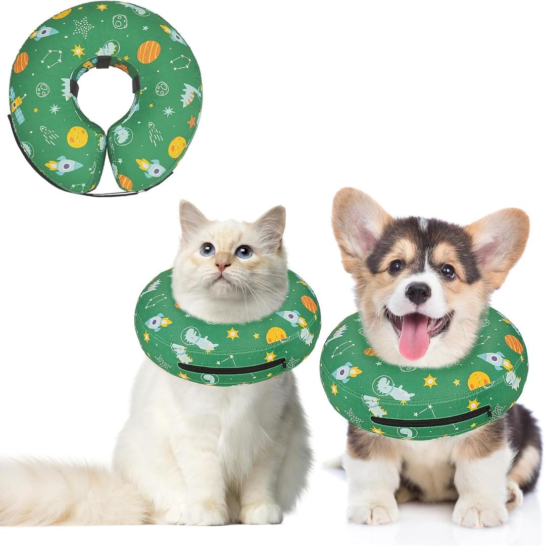 Inflatable Dog Cone Collar for After Surgery, Dog Donut Collar After Surgery, Soft Pet Cone for Small Medium Large Dogs to Stop Licking (XS(Neck 5"-8"), Without Shield - Green)