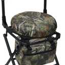 MDSTOP 360 Degree Swivel Hunting Chair for Ground Blinds, Folding Hunting Seat, Fishing Chair, Lightweight, Portable, Padded Cushion for Dove Deer Hunting, Fishing, Camping(Pine Needle Camo)