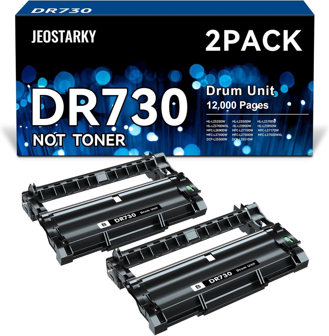 Compatible DR730 Drum Unit Brother (NOT Toner) for MFC-L2750DW HL-L2370DW MFC-L2710DW HL-L2350DW DCP-L2550DW(2 Black)