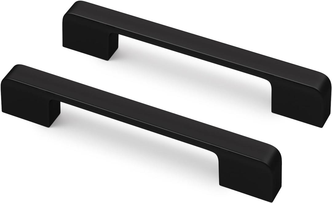 Rergy Cabinet Pulls Kitchen Handles for Cabinets, 10Pack Black 5inch Hole Center, Square Drawer Hardware Zinc Alloy Dresser Handle for Cupboard (5"/128MM Hole Center)