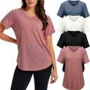 4 Pack V Neck T Shirts for Women Short Sleeve Summer Tops, 3XL