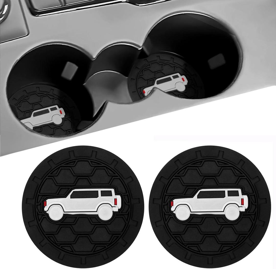 2 x DWKJMYCP Car Cup Holder Coaster for 2021-2025 Ford Bronco Sport Silicone Non-Slip Cup Holder Coasters Interior Accessories 2 Packs (Black&White)