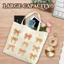 Fall Tote Bags, Beautiful Bow Canvas Tote Bag, Fall Shoulder Bag, Autumn Holiday Gifts, Thanksgiving Gifts For Women Friends Teacher Mother Colleagues -B07