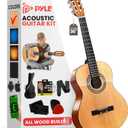 Pyle Beginner Acoustic Guitar Kit, 3/4 Junior Size All Wood Instrument for Kids, Adults, 36" Natural Wood Gloss