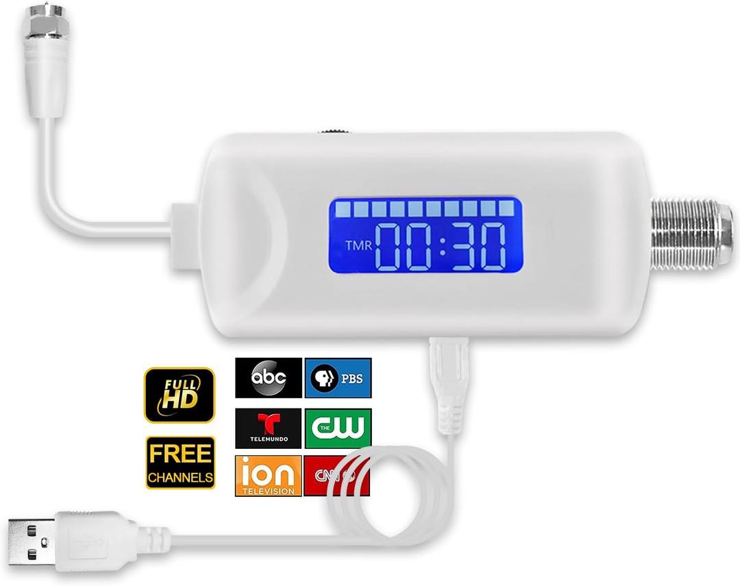 TV Antenna Amplifier Signal Booster, 25dBi High Gain Amplifier for 4K/1080p TVs, Low Noise, Adjustable Gain & Timer, USB Powered, Digital Signal Amplifier Boosts Weak Signals, Works with Smart TVs (White)