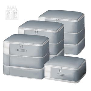 Easortm Comforter Storage Bag - Large Capacity Blanket Storage Bags 3-Layer Ultra Space Saving Self Compression Organizer, Washable Compression Bags for Storage Comforter Blanket, 4-Pack, Grey 