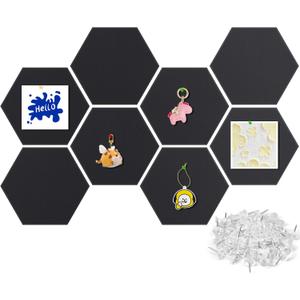 Hexagon Cork Boards-Tiles for Walls, 12 * 10 inch Modern Pinboard Set of 8 Small Cork Board for Office, Peel and Stick Adhesive Cork Board with 30PCS Push Pin