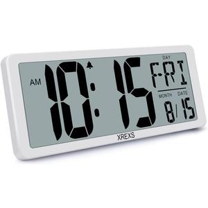XREXS Large Digital Wall Clock, Electronic Alarm Clocks for Bedroom, Count Up & Down Timer, Battery Operated 14.17 Inch Large LCD Screen with Time/Date/Temperature Display