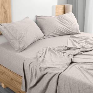 Utopia Jersey Knit 4-Piece Queen Sheet Set Cotton Sheets Soft, Stretchy T-Shirt Fabric (Queen, Oatmeal)