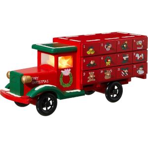 Glitzhome 15"H Wooden Christmas Truck Countdown, Advent Calendar for the Holidays Table Decoration 24 Days Until Christmas Countdown