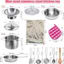 Mini Play Pots and Pans Toys for Kids Kitchen Playset Pretend Cookware Utensils Play Set Play Cooking Toys Mini Stainless Steel Cooking Utensils Toys Kitchen Playset Accessories for Boys Girls