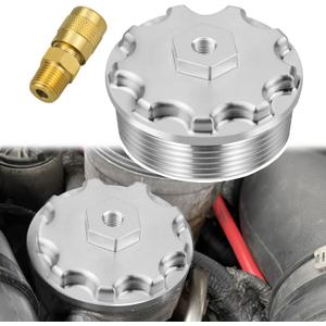 Fuel Filter Cap Fit for 2003-2007 Ford F250 F350 F450 F550 Super Duty International 6.0L Diesel, With Fuel Pressure Port, Silver