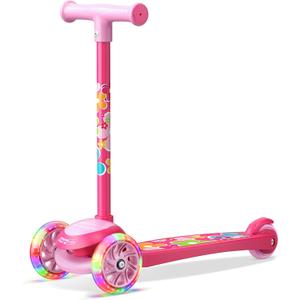 3 Wheel Scooter for Kids, Smooth Light Up LED Front Wheels, Wide Anti Slip Deck, Rear Foot Brake, Easy Lean to Steer Maneuvering, Indoor & Outdoor Ride On Toys for Ages 2 Up, Flower Theme Color