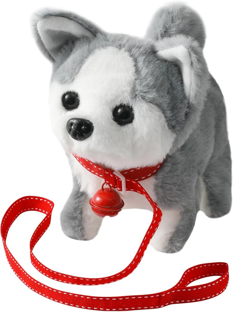 Plush Husky Toy Puppy Electronic Interactive Dog - Walking, Barking, Tail Wagging, Stretching Companion Animal for Kids Toddlers (Husky Dog)