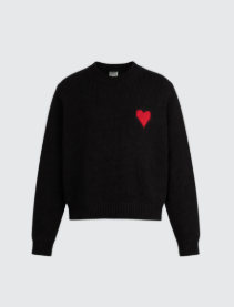 Sweater with Heart Design, Black, Large