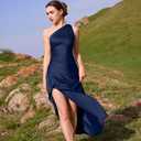 Memoriesea Women's Sexy One Shoulder High Split Cocktail Wedding Party Maxi Dress (Blue, L)