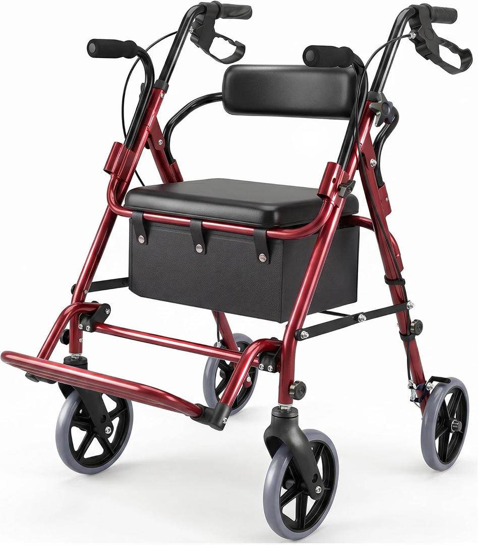 2-in-1 Rollator Walker for Seniors with Seat for All-Terrain Transport Use