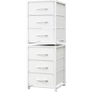 2-Pack Stackable 3-Tier Storage Drawers (6 Drawers Total), Small Dresser for Closet, Narrow Fabric Dresser with Wooden Top & Metal Frame, Freestanding Closet Organizer Tower for Bedroom, Living Room