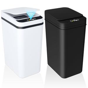 2Pack Bathroom Small Trash Can with Lid, 2.6 Gallon Touchless Automatic Garbage Can Slim Waterproof Motion Sensor Smart Trash Bin for Bedroom, Office, Living Room-Black/White