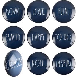 Rae Dunn Cute Glass Magnets - Decorative Fridge Magnets for Home & Family, Pack of 9, Blue