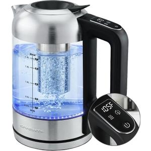 OVENTE Digital Glass Electric Kettle with Temperature Control, 1.8L Cordless Electric Tea Kettle with 7 Presets, Water Boiler Electric Pot, Keep Warm Function, Auto Shut-Off, Silver KGD752S