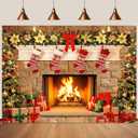 7x5Ft Christmas Backdrop for Photography Fireplace and Tree Merry Christmas Photo Backdrop for Party Retyshia Xmas Family Fireplace Decorations Banner Background Decor