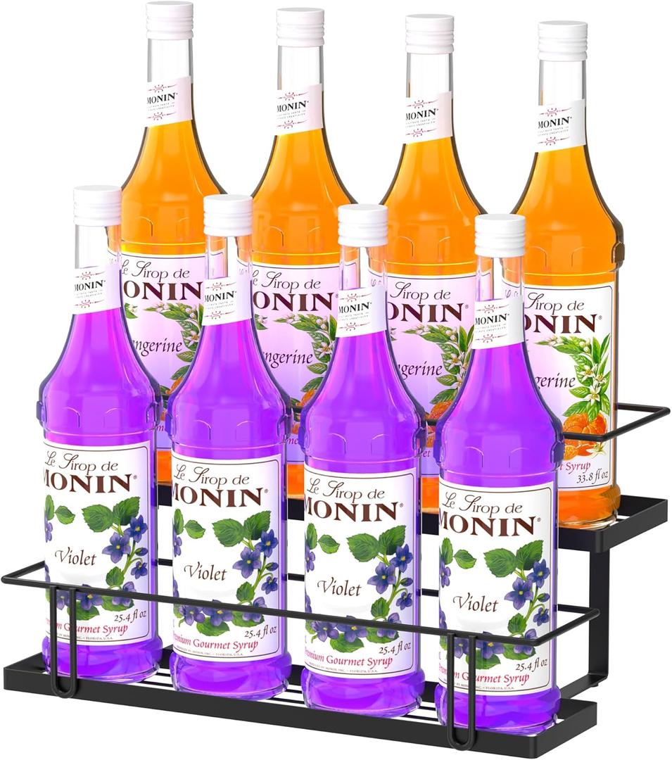 Invech 8 Bottle Capacity Coffee Syrup Organizer, 2 Tier Coffee Syrup Rack for Kitchen Coffee Bar, Metal Wine Rack for Family & Bar Countertop