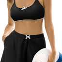 ZAFUL Womens Two Piece Swimsuits with Shorts Cute Striped Bikini Sets Casual Vacation Swimwear (Large, Solid-black)