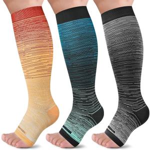 LEVSOX Open Toe Compression Socks for Women & Men 20-30mmHg Toeless Sock Knee High Support Stockings for Circulation Nurses Pregnant Travel, XL