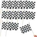 12Pcs Small Checkered Black and White Racing Flags on Wooden Stick Mini Race Car Flag Hand Held Flag Decorations,5x8 Inch