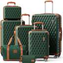 Melalenia Luggage Sets 7 Piece Hard Shell Carry on Suitcase with Spinner Wheels and TSA Lock, Lightweight Travel Duffel Bag for Women, Men, Green Brown (7 Piece Set(DB/TB))