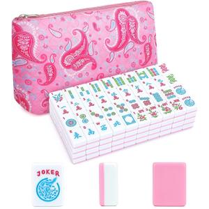 Mahjong Tiles, 166 Pieces 1.2 Inch Pink American Mahjong Tiles Only, Portable Mahjong Game with Pink Storage Bag, No Pusher & Extra Accessories