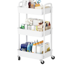 Laiensia 3Tier Rolling Cart with Wheels,Multifunction Utility Storage Carts, Kitchen Storage Organizer,Mobile Shelving Unit for Bathroom,Laundry,with Classified Stickers,White