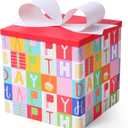 BIOBROWN Medium Birthday Gift Boxes with Lids for Presents, 9x9x9 Inches Colorful Block Design Collapsible Gift Box for Birthday, Baby Shower, Party