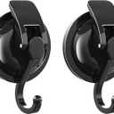 Heavy Duty Vacuum Suction Cup Hooks, Matte Black Plated Polished Super Suction for Kitchen Bathroom, 2 Pack, Black