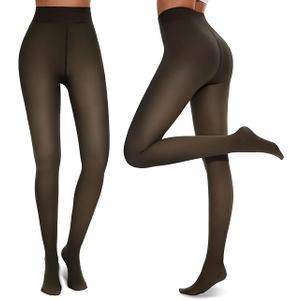 NexiEpoch 2 Pairs Fleece Lined Tights Women - Pantyhose Sheer Black Thick Dress Thermal Warm Fake Leggings for Winter, Black, L-XL