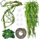 Fhiny 4 PCS Reptile Vines Plants Bendable Flexible Jungle Climbing Vines Plastic Leaves with Suction Cups Tank Accessories Habitat Decor for Bearded Dragons Lizards Snakes Geckos Frogs