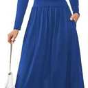 Women's Maxi Dress Long Sleeve Boat Neck Plain Empire Waist Casual Winter Party Long Dresses with Pockets, Size M