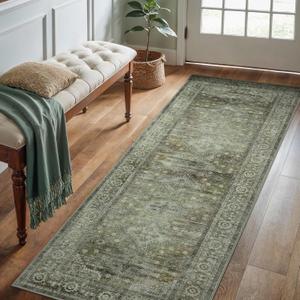BEIMO Runner Rug for Hallway Kitchen, 2x10 Machine Washable Runners Rug for Entryway,Soft Modern Boho Throw Rugs, Low Pile Rug with Non Slip Backing, 2 Feet in length and 10 Feet in width, Light Green