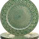 Green Charger Plates, 13 Inch Set of 6 Plastic Peacock Chargers for Dinner Plates, Table Settings, Easter, Thanksgiving, Christmas Party, Family Gathering.