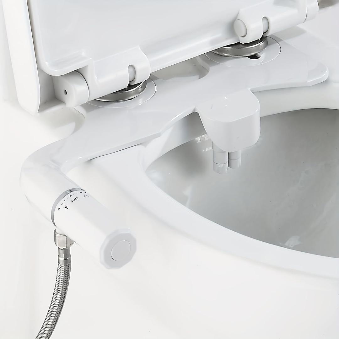 Ultra-Slim Bidet Toilet Attachment, Self-Cleaning Retractable Dual Nozzle (Rear & Feminine Wash), Non-Electric Bidet for Toilet with Adjustable Water Pressure, No Seat Gap, Easy DIY Install (White)