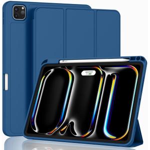 ZryXal New iPad Pro 13 Inch Case (M5) 2025 / (M4) 2024 with Pencil Holder, Smart iPad Case [Support Pencil Pro and Pencil (USB-C)], Support Touch ID and Auto Wake/Sleep (New Navy Blue)
