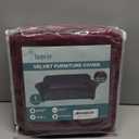 Turquoize Velvet Loveseat Covers Stretch Love Seat Couch Covers for 2 Cushion Couch Velvet Sofa Cover with Non Slip Elastic Bottom Furniture Cover Crafted from Soft Fabric (Loveseat, Burgundy)