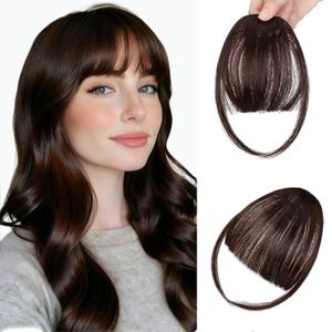 Clip in Bangs, Wispy Bangs Hair Clip,Natrual Fake Bangs Fringe with Temples Hairpieces for Women Clip on Faux Bangs Hair Extensions for Daily WearDark Brown Mix Dark Auburn