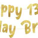 Happy 13th Bday Bruh Gold Glitter Banner - 13th Birthday Party Supplies, Ideas, Gifts and Decorations