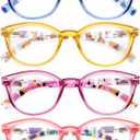 HEEYYOK 4 Pack Reading Glasses Women,Round Frame Readers Spring Hinges,Ladies Fashion Colorful with Soft Case, +2.50