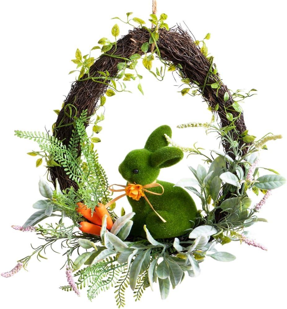 Easter Wreath for Front Door 18 Rustic Moss Bunny Floral Wreath Rabbit Decorations Spring Decor Door Wreath for Home Party Easter Gifts Celebrations