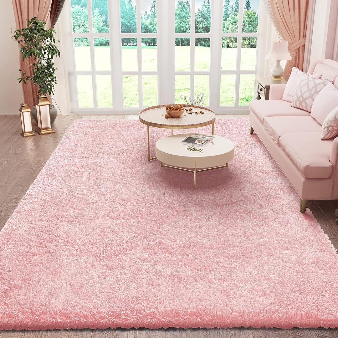 Ophanie Pink Area Rugs for Bedroom Girls, 6x9 Kids Fluffy Fuzzy Furry Shag Carpet, Plush Soft Cute Baby Shaggy Bedside Indoor Floor Rug for Teen Dorm Home Decor Aesthetic, Nursery (6' x 9', 5- Pink)