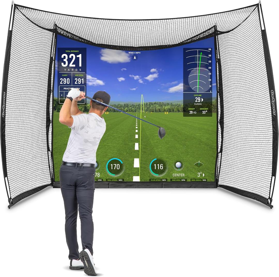 GoSports Range Cage 10 ft x 8 ft Golf Net Cage Indoor & Outdoor Golf Practice Net for Full Swing Training and Home Golf Simulator Setups